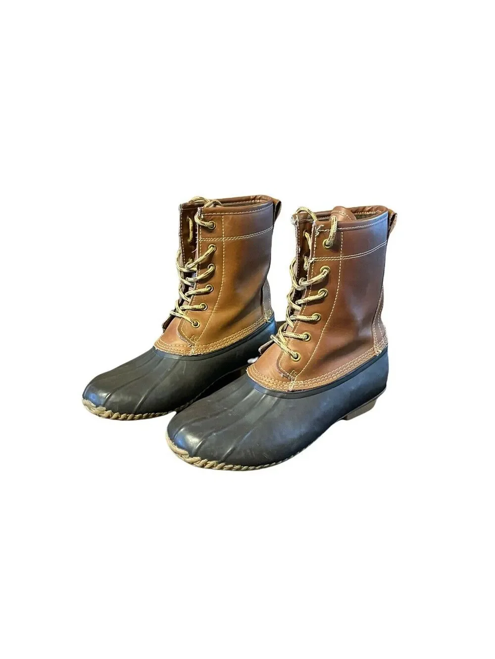 Khombu women Brown Waterproof Mid Calf Boot Leather Duck sz 8 M cozy winter
